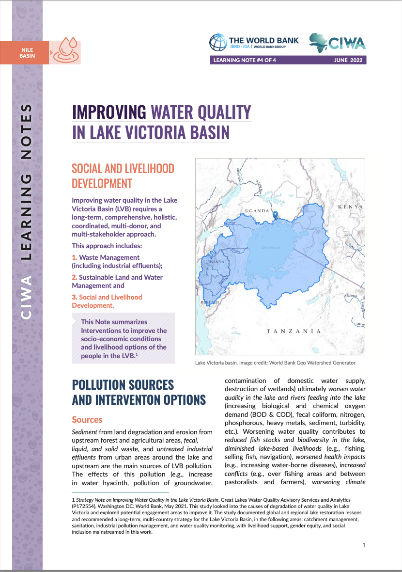 Amélioration de la qualité de l'eau dans le bassin du lac Victoria