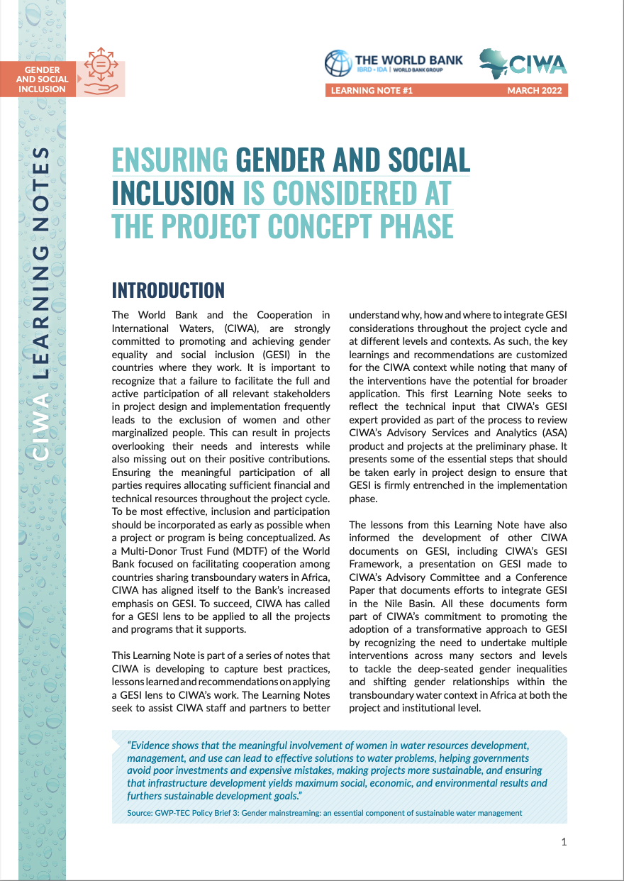 Ensuring Gender and Social Inclusion is Considered at the Project Concept Phase